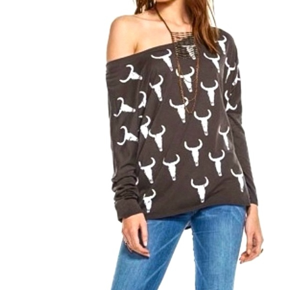 Chaser Cow Skull Dolman Long Sleeve Shirt, M